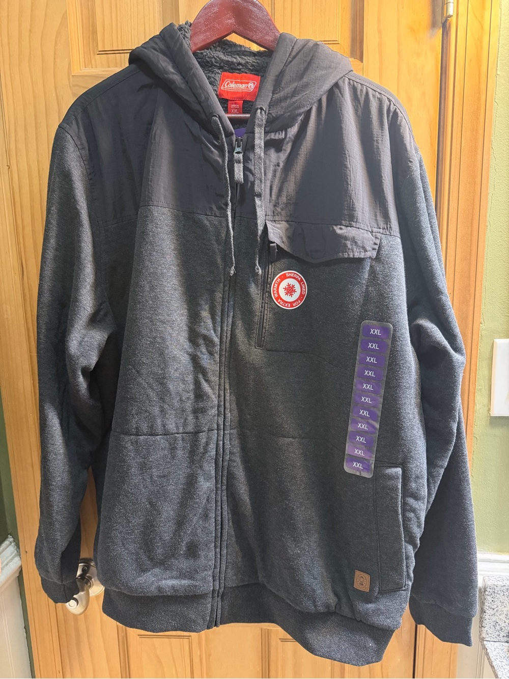 Coleman Black Sherpa-Lined Hooded Jacket with Red Label